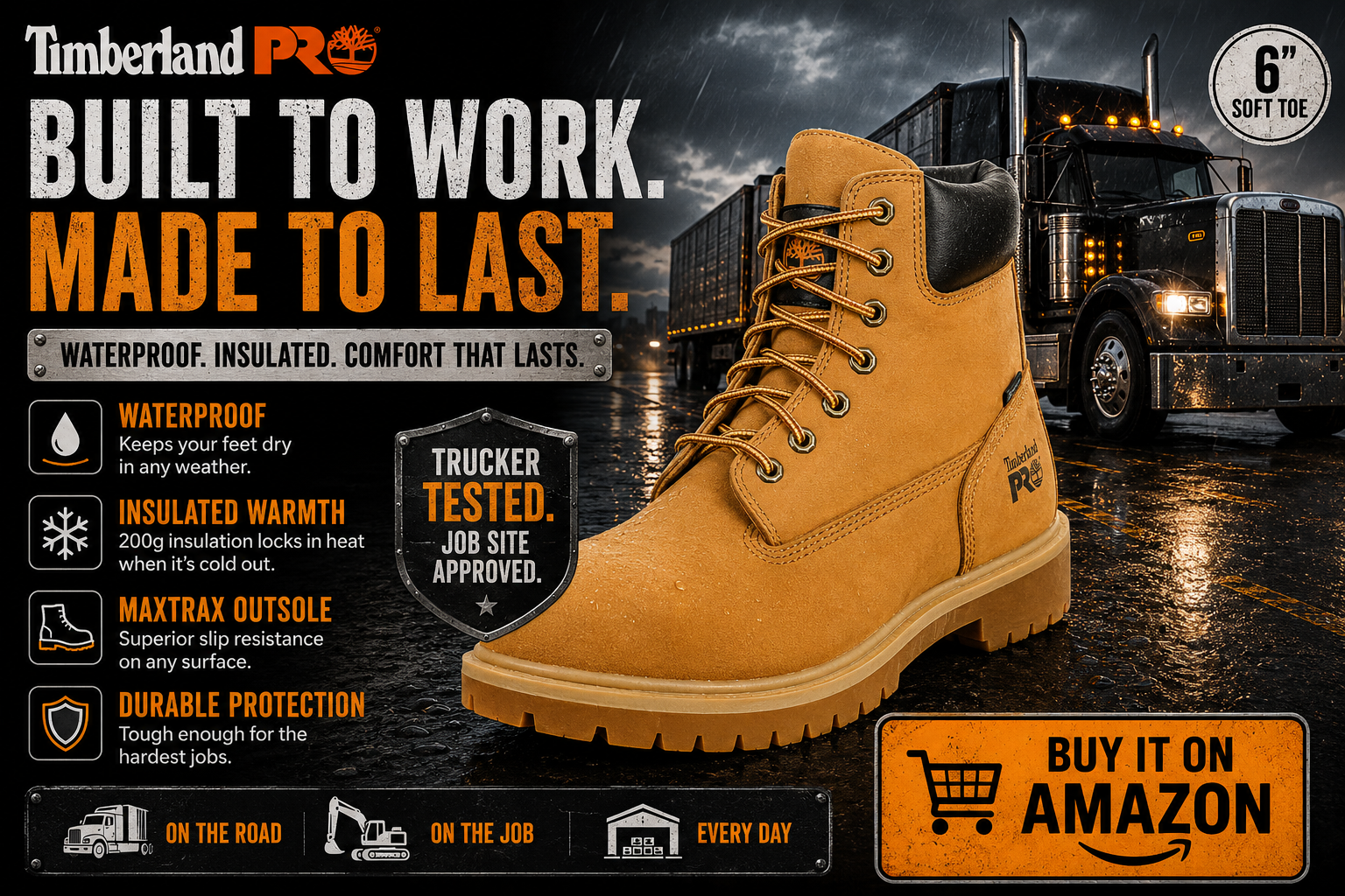 Timberland PRO Men's 6 Direct Attach MaxTRAX Soft Toe Waterproof Insulated Boot