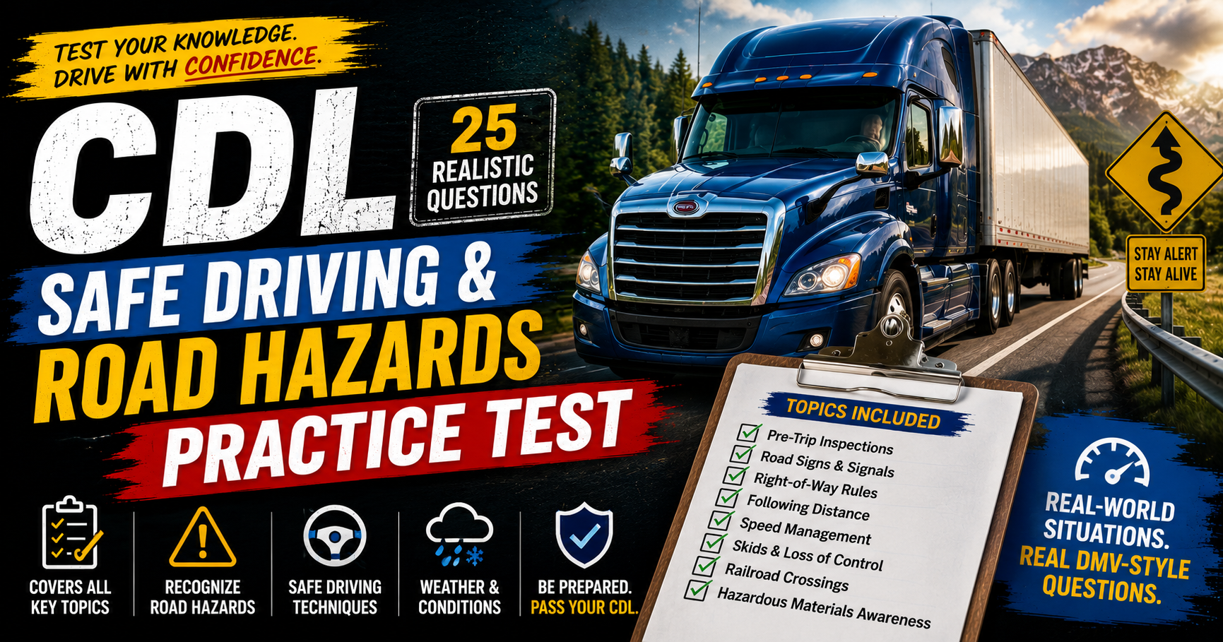 CDL Safe Driving & Road Hazards Practice Test