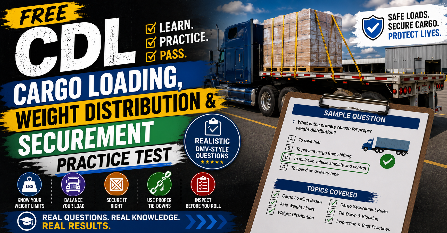 Free CDL Cargo Loading, Weight Distribution & Securement Practice Test