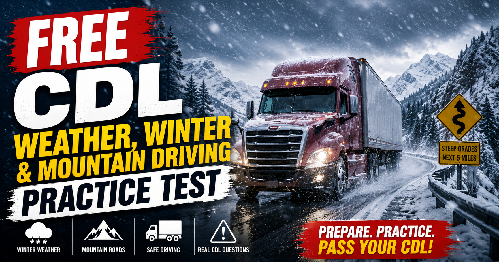 Free CDL Weather, Winter & Mountain Driving Practice Test