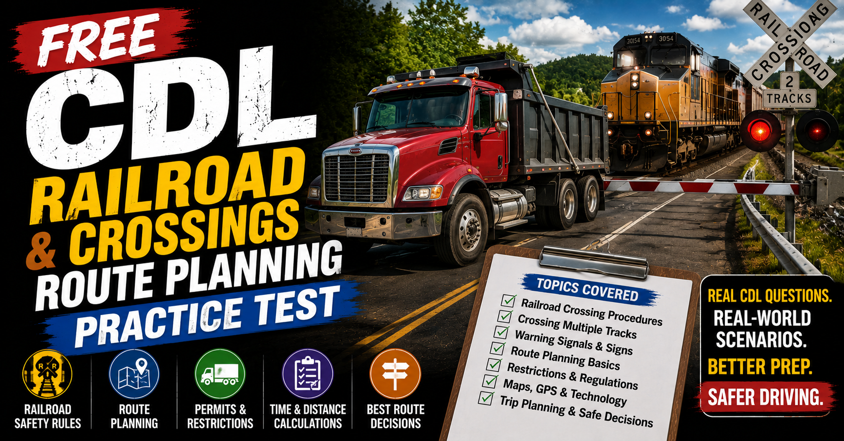 Free CDL Railroad Crossings & Route Planning Practice Test