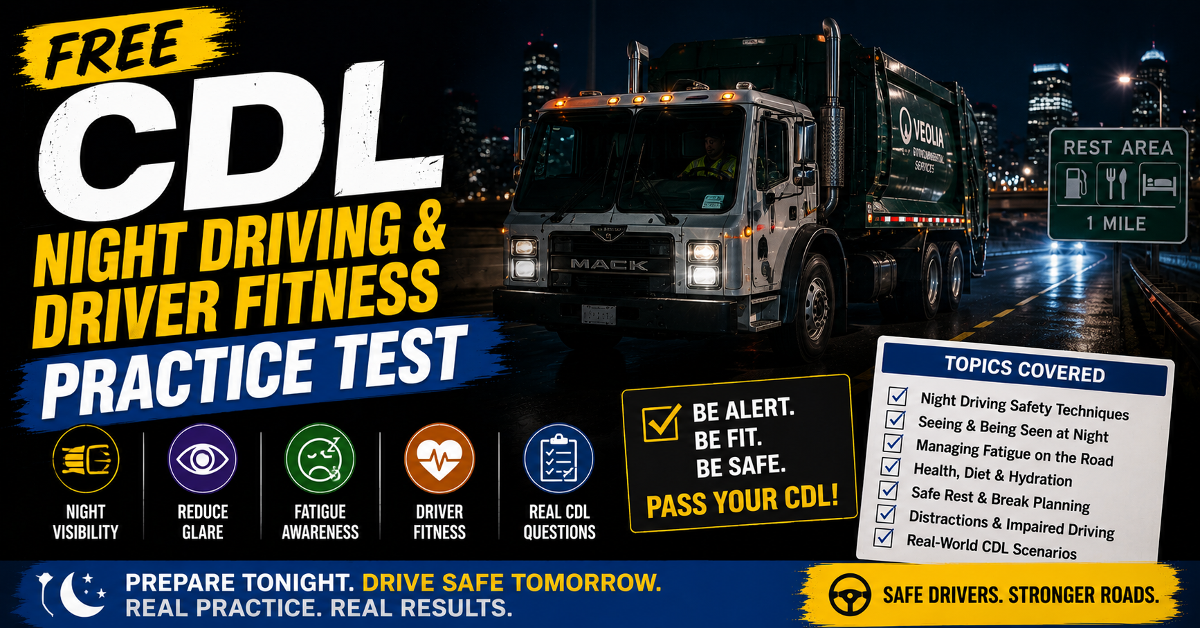 Free CDL Night Driving & Driver Fitness Practice Test