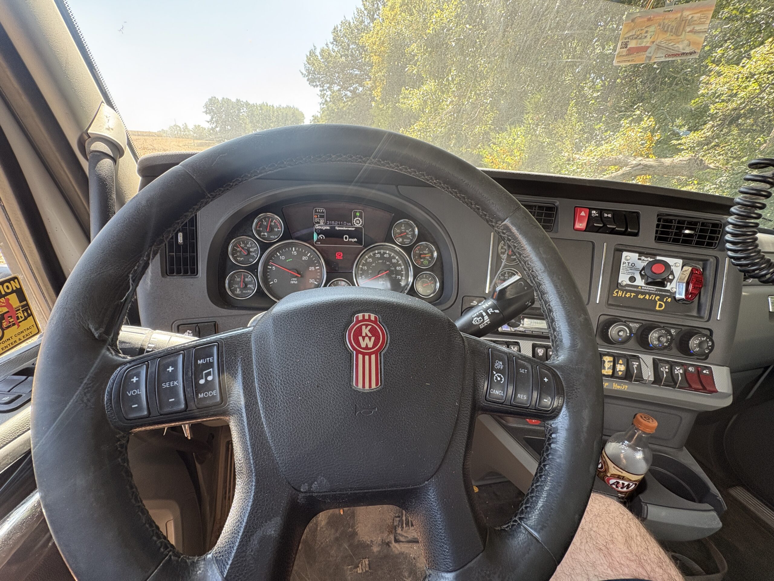 Inside kenworth 18 wheeler truck waiting