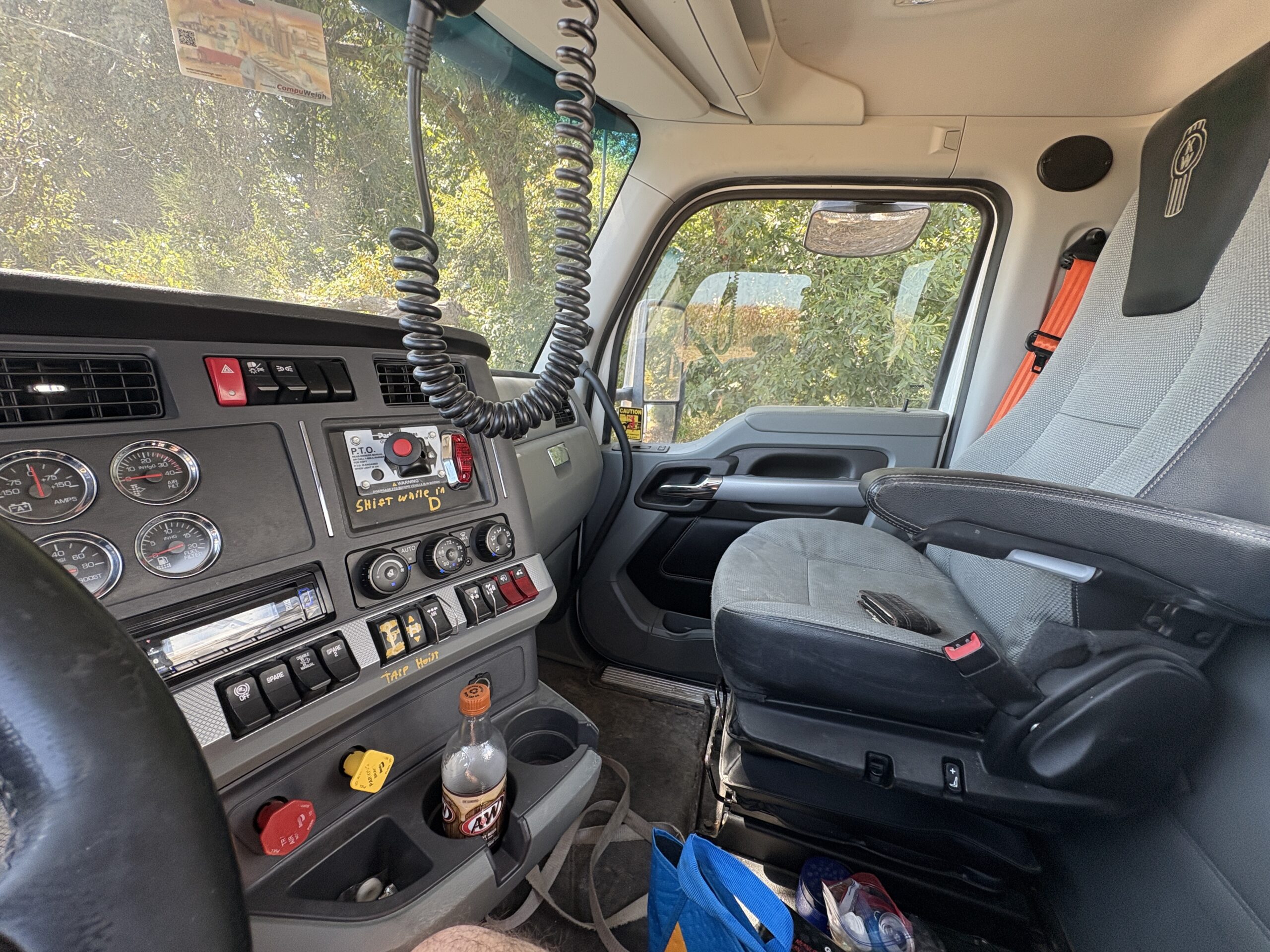 Alone in truck cab kenworth semi 