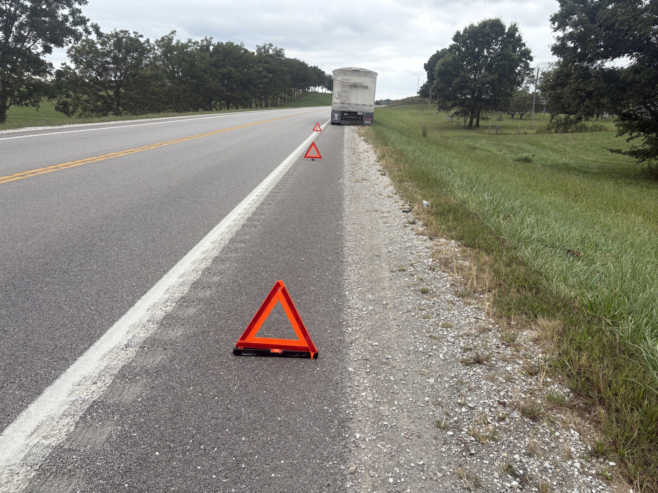 Emergency triangles behind my truck after emergency stop