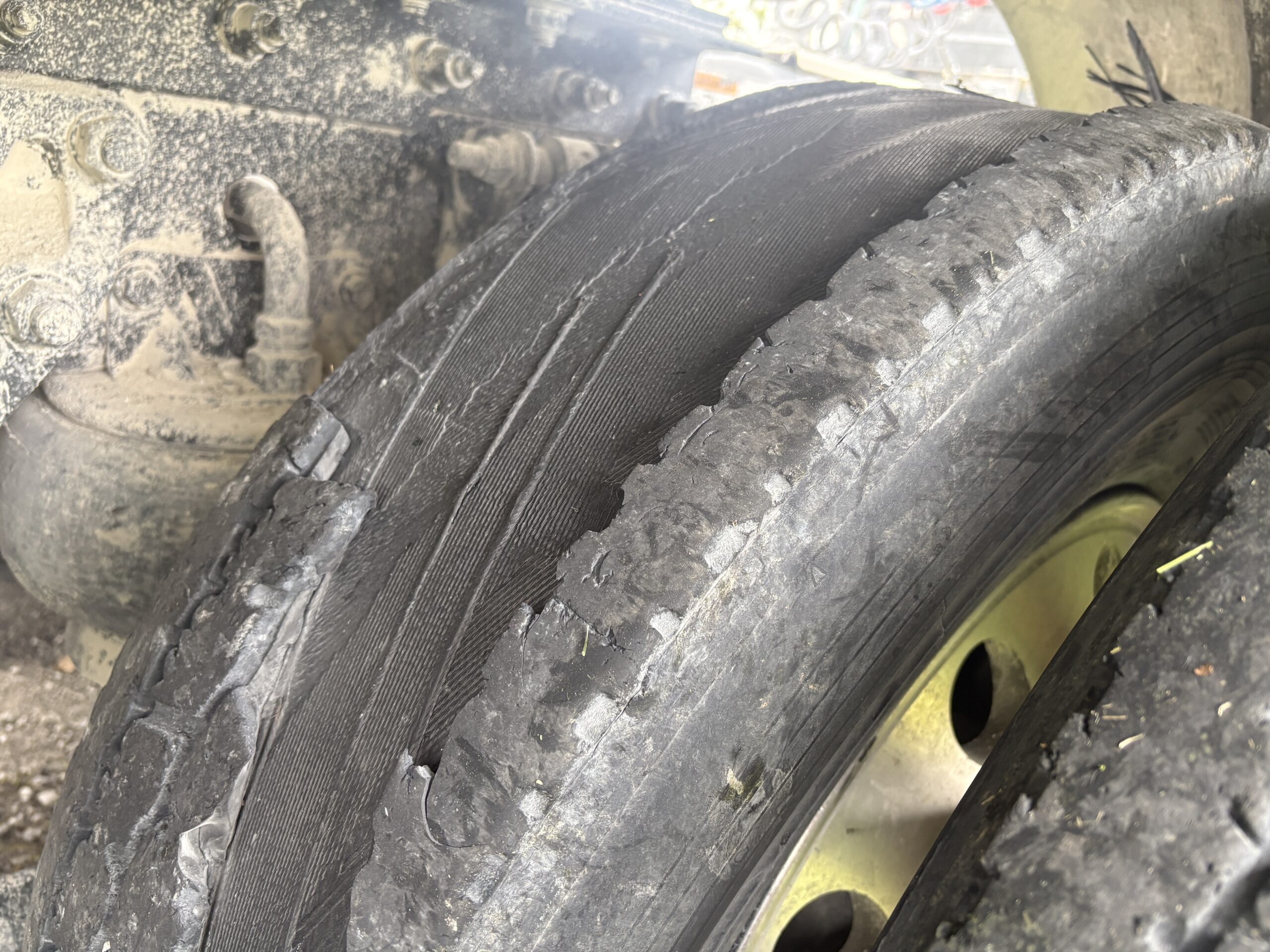 Tire blow out on highway semi truck
